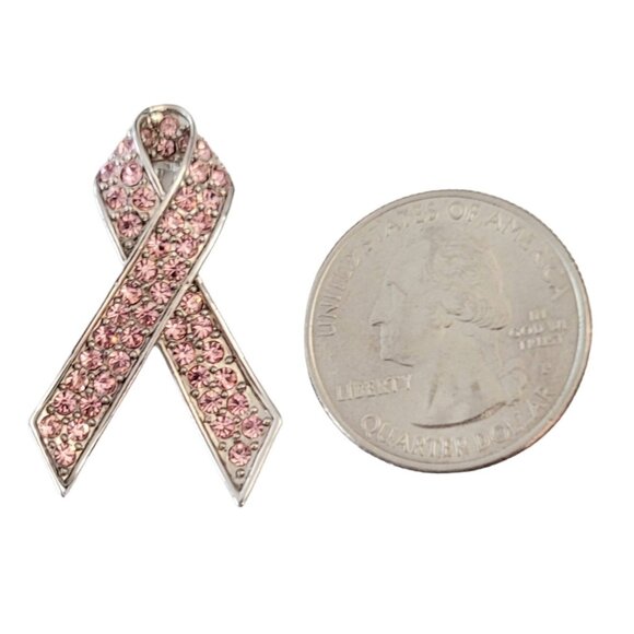 Givenchy Silver Tone Pink Rhinestone Ribbon Pin Brooch, Signed M527 - Picture 5 of 8